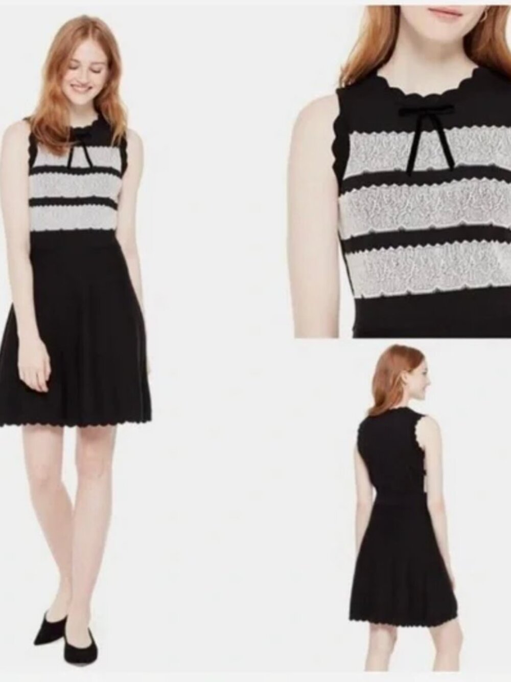 Kate Spade Lace Jacquard Sweater Dress - Black & White Scalloped - Size M BNWT
